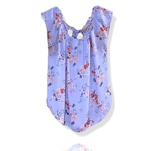 🔴 OVER 50% OFF!!! LC Lauren Conrad Blue Floral Tie Back Blouse